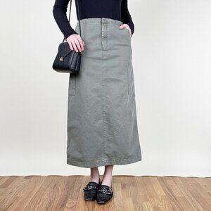 Vintage 90s Y2K Cargo Midi Maxi Skirt Column Straight Utility Grunge Punk Army
